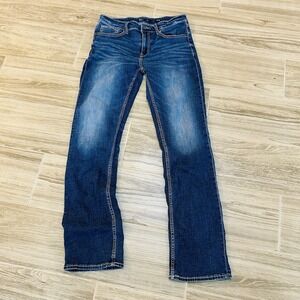 BKE Jake Denim Faded Medium Wash Blue Whiskered Straight Leg Jeans Mens 34x36